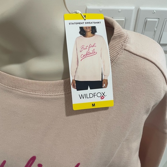 WildFox Women’s Sweater size medium Pink “ But First Cocktails” - Picture 2 of 2